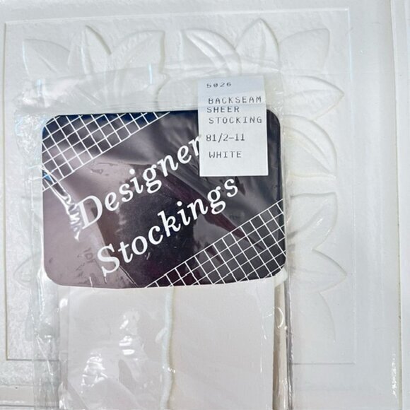 Vintage Designer Stockings Sheer Backseam WHITE 80s‎ Party Formal Sexy Coquette - Picture 2 of 3
